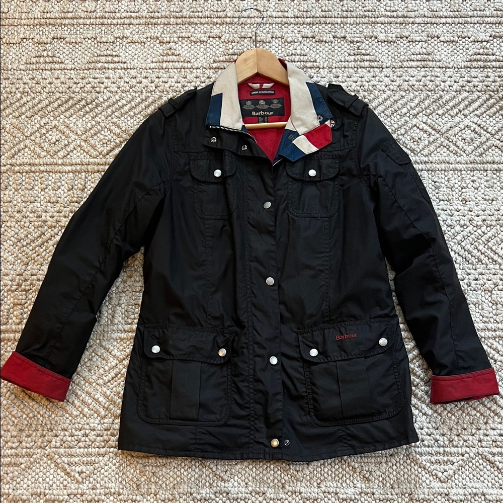Barbour Utility Jacket in Black with Red and Blue Details